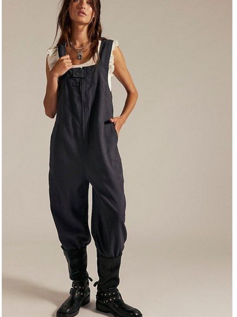 Free People We The Free Jude One-Piece Washed Black Cupro Jumpsuit S